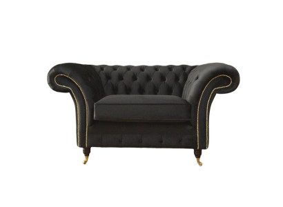 Chesterfield křeslo Lounge černá pohovka gauč moderní textilie nové