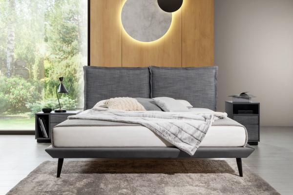 Elegantní ložnice Šedá postel 2x noční stolek Luxusní postele 3 dílné