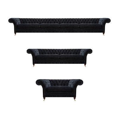 Chesterfield Schwarze Textilgarnitur Viersitzer Couch Zweisitzer Sessel