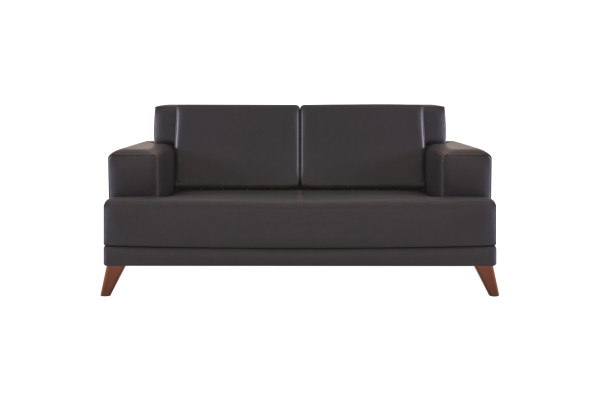 Pohovka z kůže, dvoumístná, černá, jednobarevná, moderní design, kožená pohovka, dřevo.