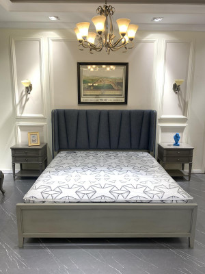 Design ložnice 3dílná postel 2x noční stolky sada postelí dřevěný noční stolek šedý