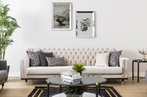 Klasická třímístná sedací souprava Chesterfield Beige luxusní pohovka Sofy