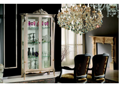 Design nábytek Dřevo Klasický Barokní Luxus Vitrína Skříň Police Italský Nábytek Nový