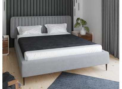 Šedá postel Manželská postel Ložnice Dřevěný nábytek Design Elegantní Potah Nový