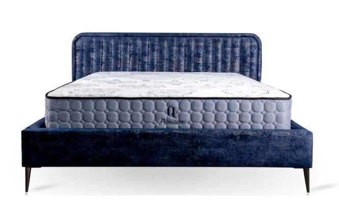 Postel Modrá Manželská Postel Ložnice Dřevo Nábytek Design Elegantní Potah Látka Nový