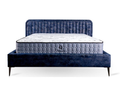 Postel Modrá Manželská Postel Ložnice Dřevo Nábytek Design Elegantní Potah Látka Nový