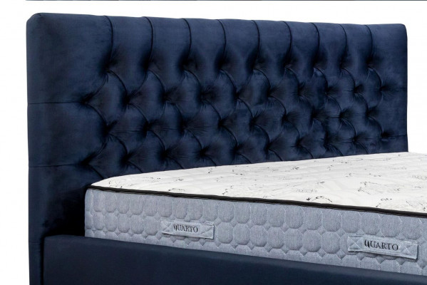 Postel Modrý Moderní Design Látka Polštář Ložnice Manželská postel Dřevo Elegantní Nový