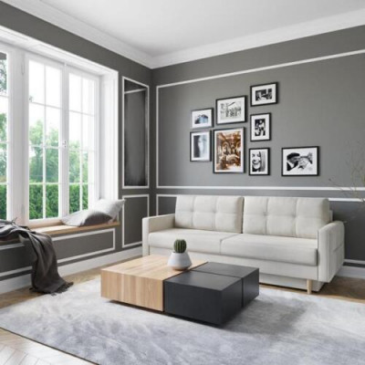 Pohovka 3místná bílá pohovka obývací pokoj moderní design polstrovaný látkou luxus nový.