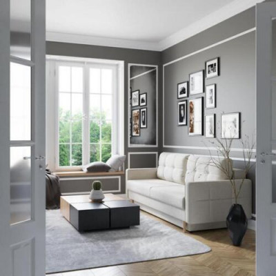 Pohovka 3místná bílá pohovka obývací pokoj moderní design polstrovaný látkou luxus nový.