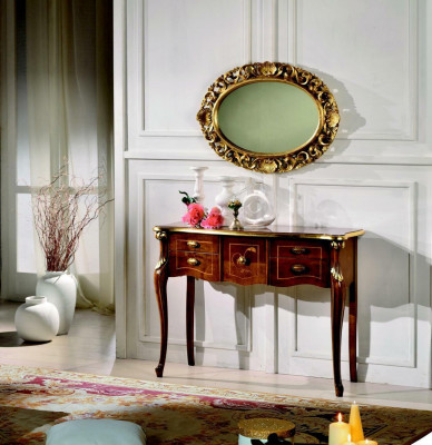 Dřevo Italský nábytek Styl Baroko Luxus Konzolový stolek Zrcadlo Komoda 2 dílná sada Nové