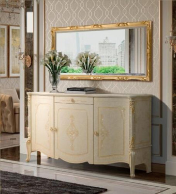 Koommode se zrcadlem Dřevěné komody Skříň Nábytek Černý Kredenc