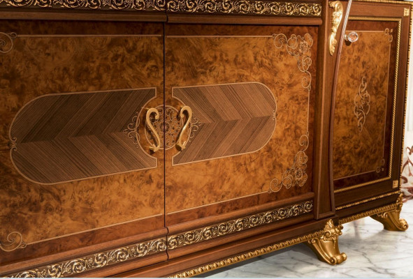 Komoda Set Italský nábytek 2 kusy Komoda se zrcadlem Masivní dřevo Kredenc