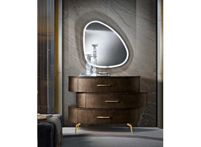 Komoda se zrcadlem Komody Šatní skříň Ložnice Skříň Dřevo Moderní Design Hnědá Sada