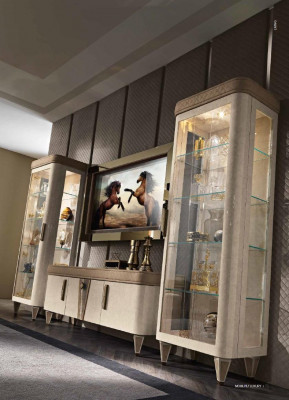 Vitríny Skleněná skříň Skříně Regál Dřevo Vitrína Design Moderní Obývací pokoj Nové