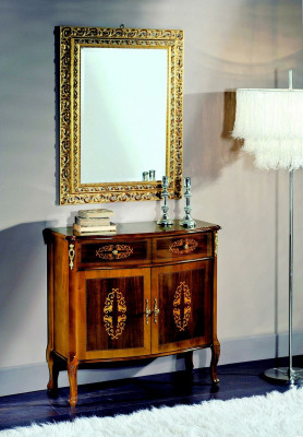 Komoda Dřevěný Nábytek Baroko se Zrcadlem Luxus Italský Nábytek 2-dílná Sada