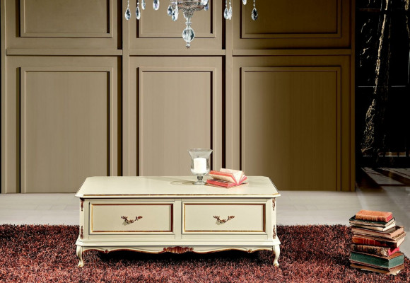 Dřevo Italský nábytek Barokní styl Luxus Bílý Konferenční stůl Obývací pokoj Stůl Nový