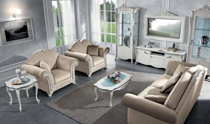 tv Skříňka Dřevo rtv Vitrína Obývací pokoj Obývací stěna Design Bizzotto Set 2 kusů Bílá