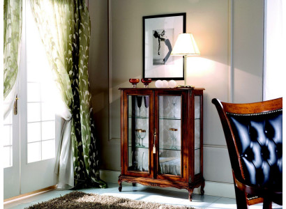 Designer Ne Vitrína Dřevo Hnědý Komoda Skleněné Dveře Luxus Italský Nábytek