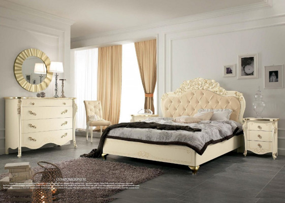Postel Beige Dřevěná lůžka Ložnice Design Italský Art déco Itálie Nový