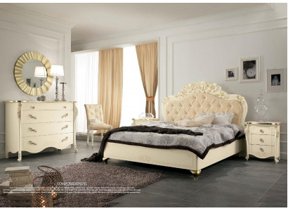 Postel Beige Dřevěná lůžka Ložnice Design Italský Art déco Itálie Nový