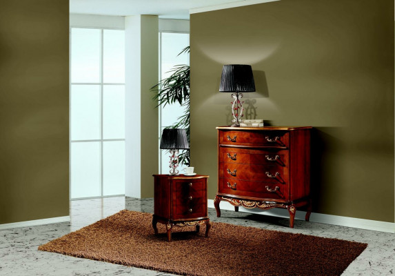 Italské barokní nábytek, noční stolek, ložnice, malá komoda, dřevo, hnědá, nová.