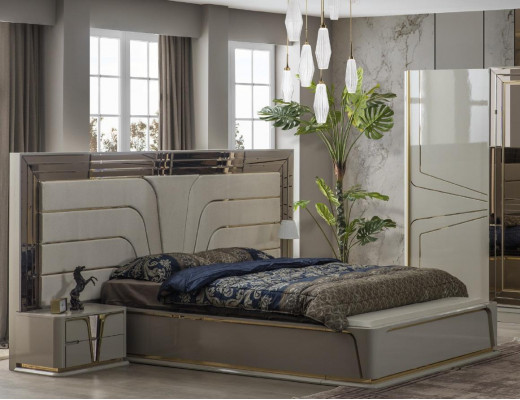 Garnitura ložnice manželská postel Luxus Moderní béžová sada 3 díly Nová