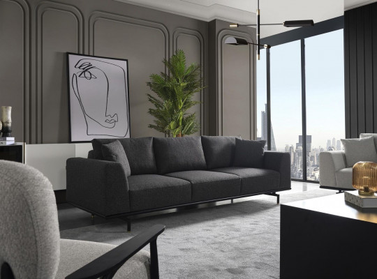 Sofa sada 4místná sestava se sedačkou látková moderní šedá