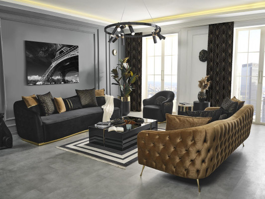 Sedačková souprava 4místná pohovka Křeslo Čtyřmístná látková modrá polyesterová sada