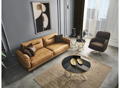 Sofa set Komplet 31 sedadel Kožená hnědá sada 2 ks