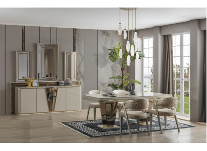 Jídelní kout Luxus jídelní sestava Jídelna Jídelní stůl Sestava židlí Beige 5 kusů.