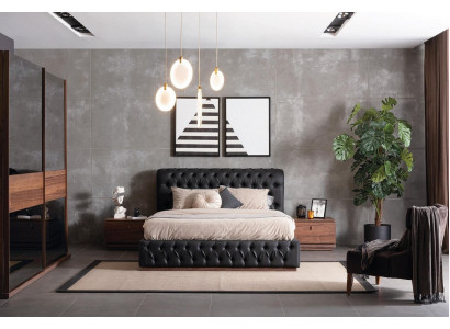 Postel Šatní skříň 2x Noční stolek Luxus Ložnice čalounění Design nový