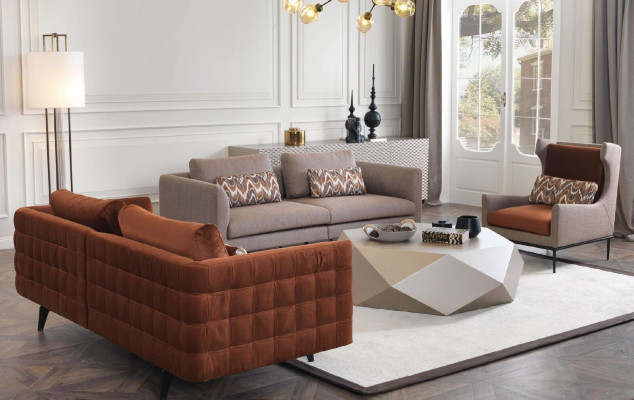 Wohnzimmer Sofa Polster 3 Sitzer Couchen Sitzgarnitur Textil grau