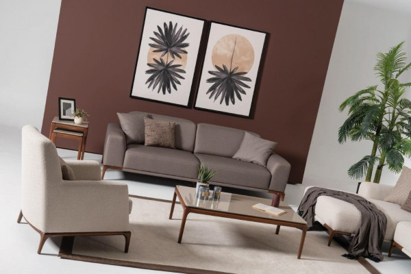 Obývací pokoj pohovka třísedák design luxusní nábytek hnědý