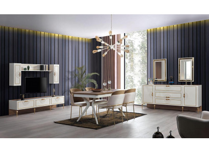 Jídelní set sestava stůl 4x židle příborník 2x zrcadlo obývací stěna 11 dílů.