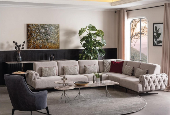Rohová pohovka Design nábytek Rohová sedací souprava Tkaninová pohovka Textilní rohová sedačka Nábytek 355x280cm