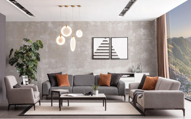 Obývací pokoj Pohovka 3místná Design Styl Nábytek Moderní Pohovky šedá
