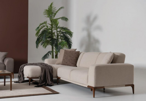 Obývací pokoj rohová sedací souprava L-tvar čalouněná luxusním stylem designu venkovních křesel