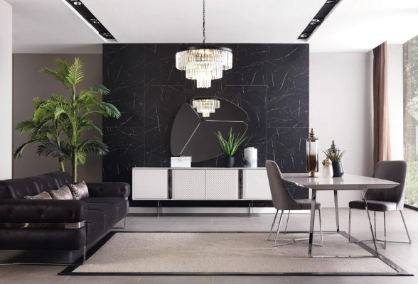 Moderní obývací pokoj zrcadlová skříň elegantní design luxus nový šedý 2 dílný
