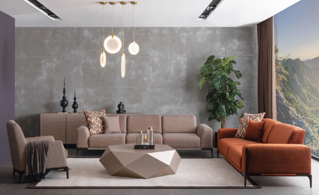 Obývací pokoj křeslo Design Pohovka Luxusní čalouněná Moderní Hnědý Dřevo Textilní