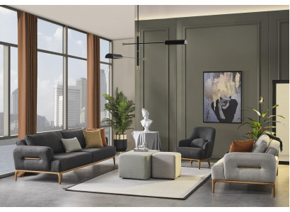 Sofa set Pohovka Křeslo 3+2+1sedák Tkanina Luxus Šedá Pohovky Obývací pokoj