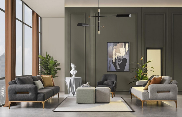 Sofa set Pohovka Křeslo 3+2+1sedák Tkanina Luxus Šedá Pohovky Obývací pokoj