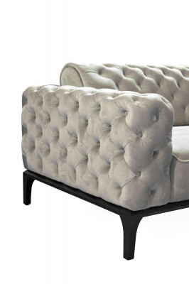 Chesterfield sada sedacích souprav, 3místná sedačka látková šedá luxusní sedací soupravy sofistikovaného stylu.