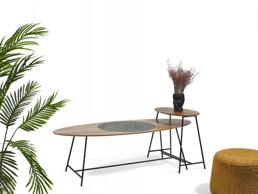 Stůl do obývacího pokoje, hnědý dřevěný designový kávový stůl nový.