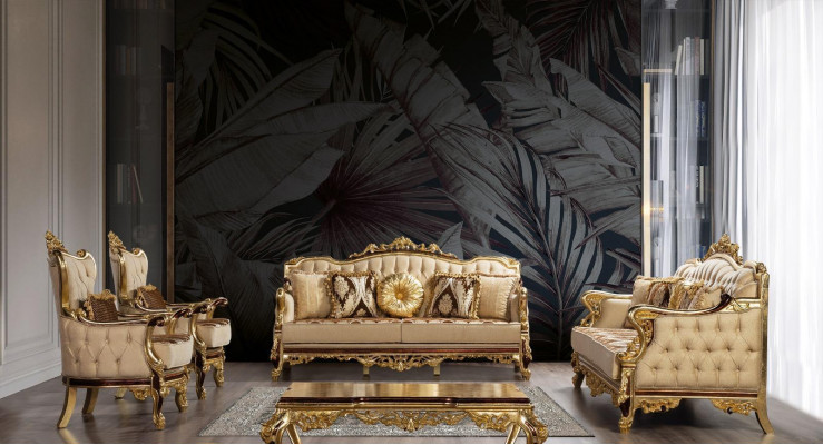 Zlatá sedací souprava barokní rokoko set kompletní pohovka sofa 5 kusů. Nový