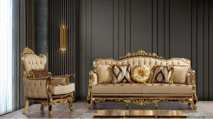 Zlatá sedací souprava barokní rokoko set kompletní pohovka sofa 5 kusů. Nový
