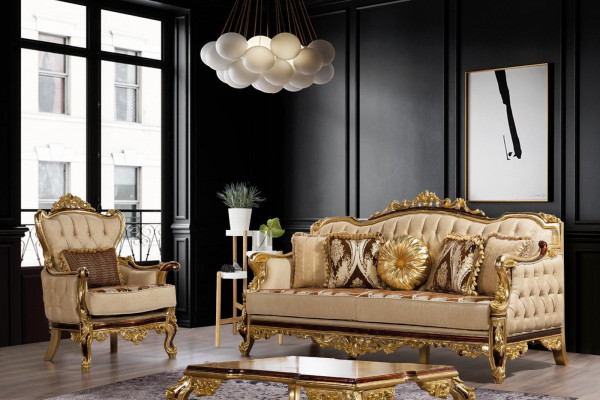 Zlatá sedací souprava barokní rokoko set kompletní pohovka sofa 5 kusů. Nový