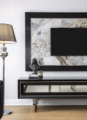 Luxus Wohnwand + Sideboard Lowboard Regal Wohnzimmer Schwarz Hochglanz   Luxus stěnová jednotka + nízká komoda s policemi černá leskidend.