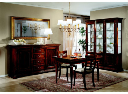 Jídelní stůl 2 židle vitrína komoda zrcadlo kompletní sestava jídelního pokoje 6 dílů nová.