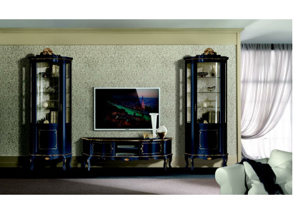 Luxusní set soupravy 3 kusy RTV s 2x vitrínou modrá Italský luxusní nábytek v barokním stylu