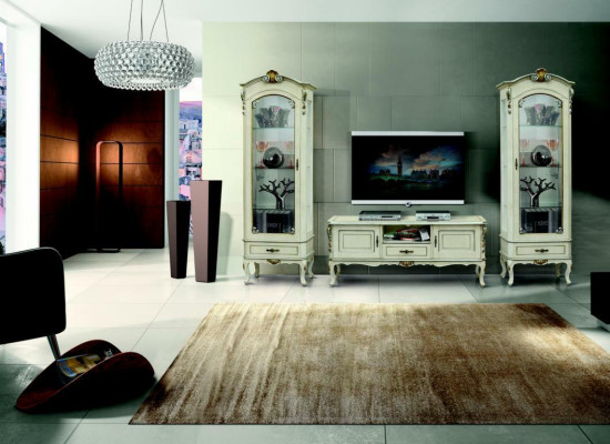 Obývací pokoj Skříň Stěnová jednotka 3dílná RTV 2x Vitrína Design Italský nábytek Barokní styl